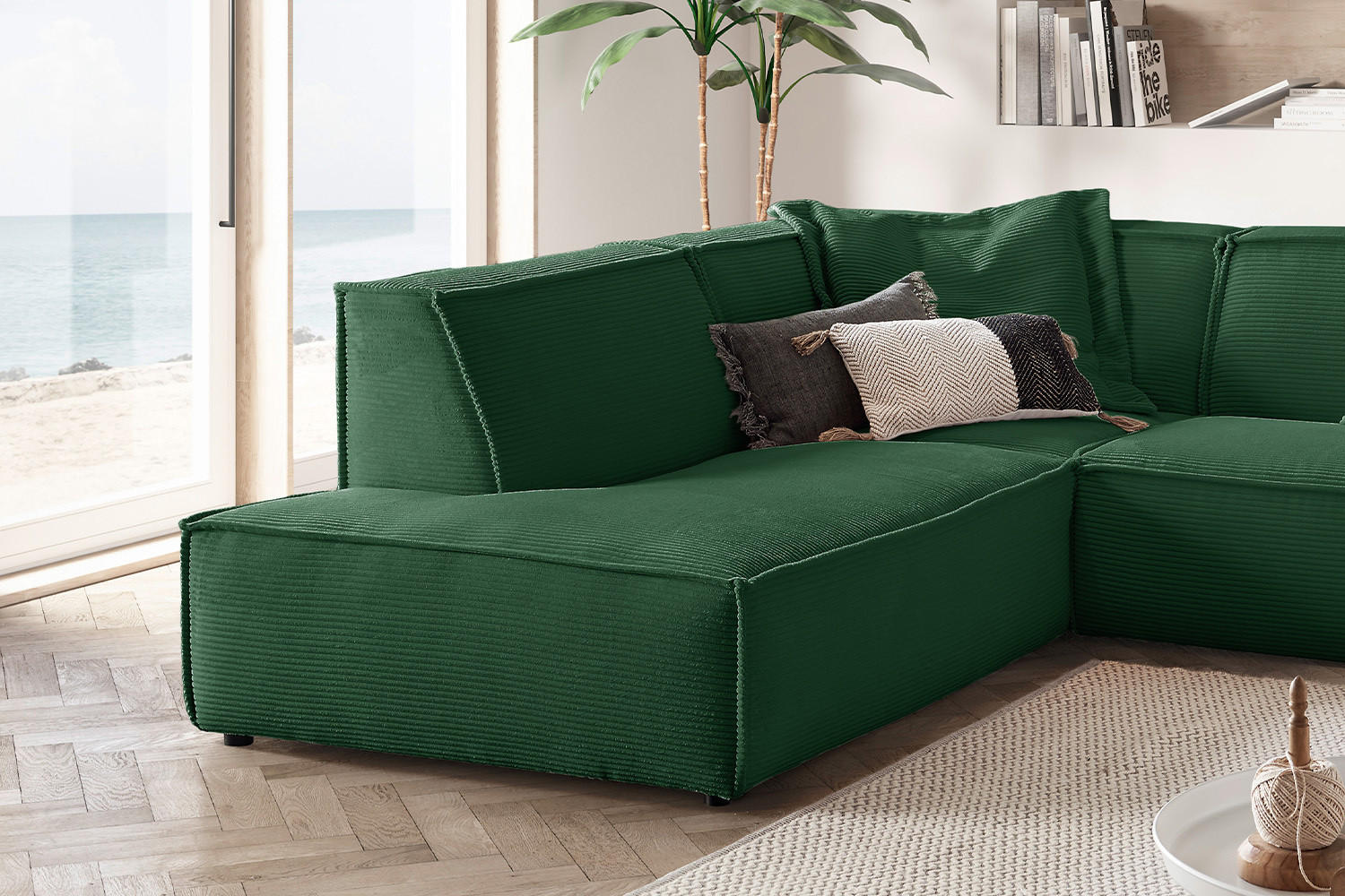 ECKSOFA SAMU Smaragdgrün Cord - Smaragdgrün/Schwarz, Textil (254/224cm) - KAWOLA