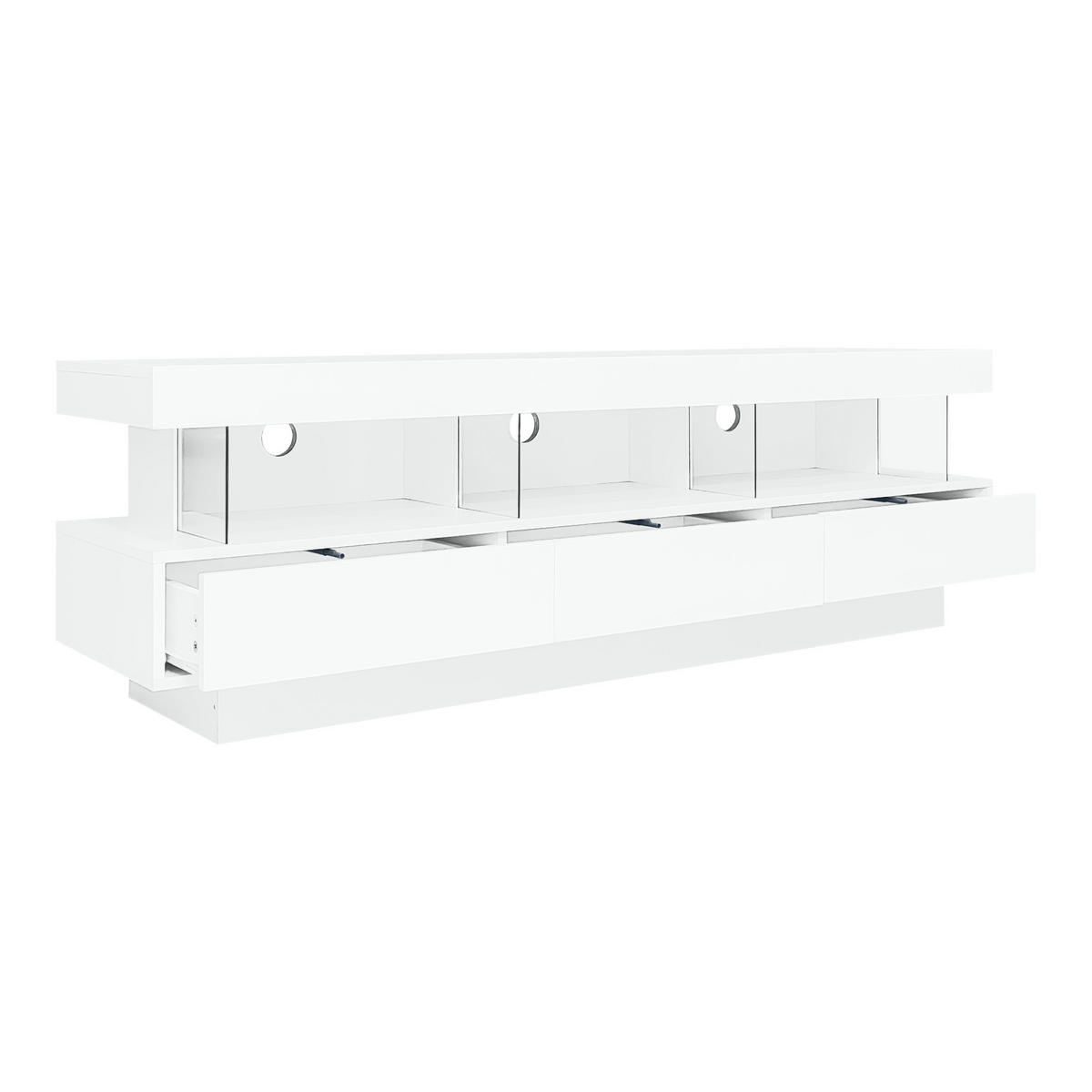 TV-SCHRANK 160/38/50,5 cm weiß Hochglanz mit 3 Glasfächern und LED-Beleuchtung - Weiß, Holzwerkstoff (160/50.5/38cm) - OKWISH