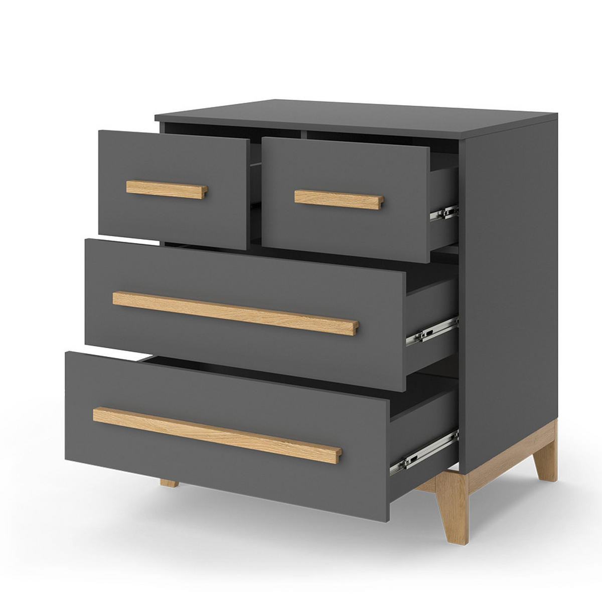 KOMMODE Malia Grau/Eiche 80 x 88 cm mit 4 Schubladen - Eichefarben/Grau, Holzwerkstoff (80/88/53.4cm) - VitaliSpa