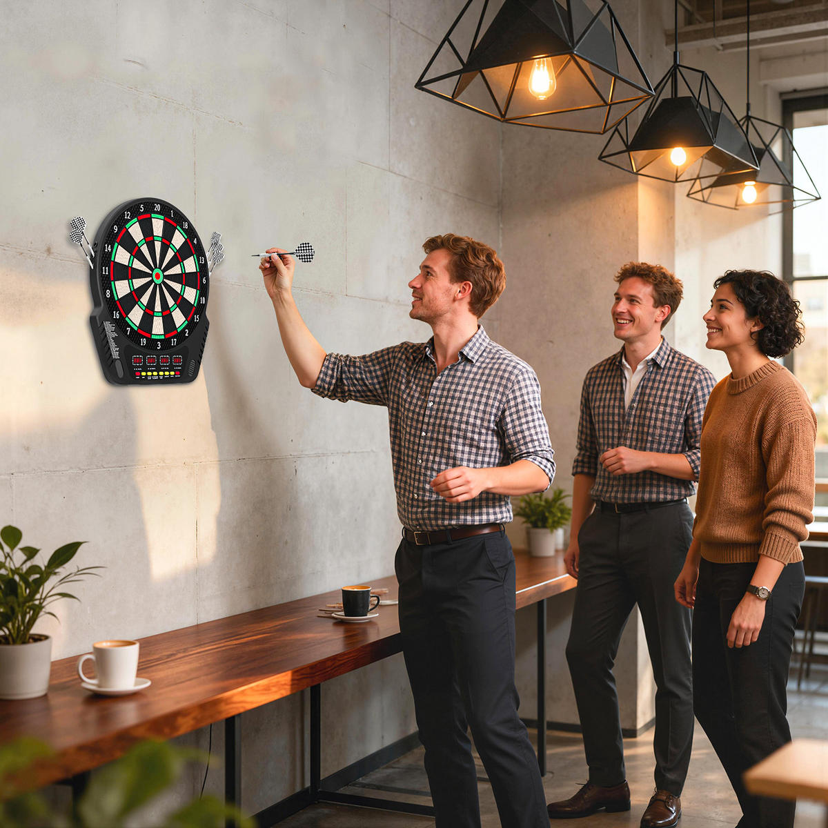ELEKTRONISCHE Dartscheibe Dartboard Soundeffekte LED Anzeige 27 Spiele - Schwarz, Kunststoff (51.5/3.2/44cm) - HOMCOM