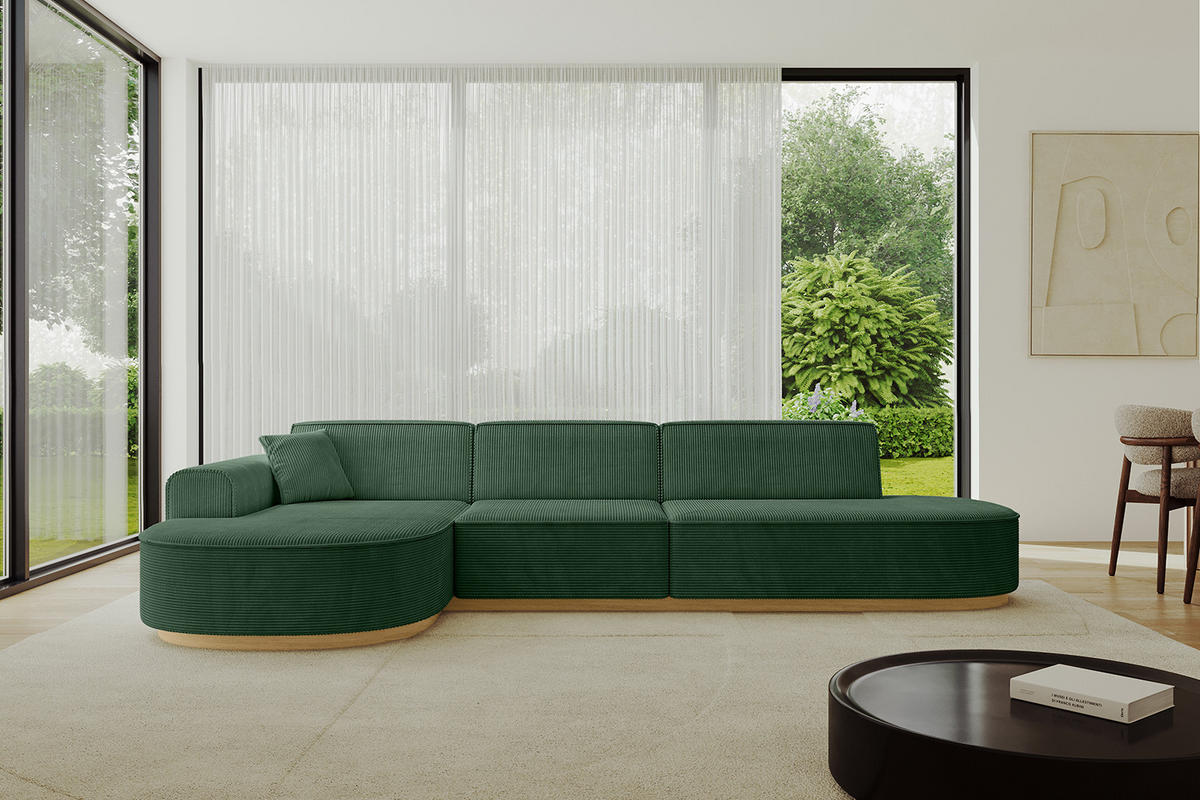 ECKSOFA Ottomane Links MARI-L2-v2 - 328x171x83 cm Grün Cord - Grün, Holzwerkstoff/Textil (328/171cm) - ALTDECOR