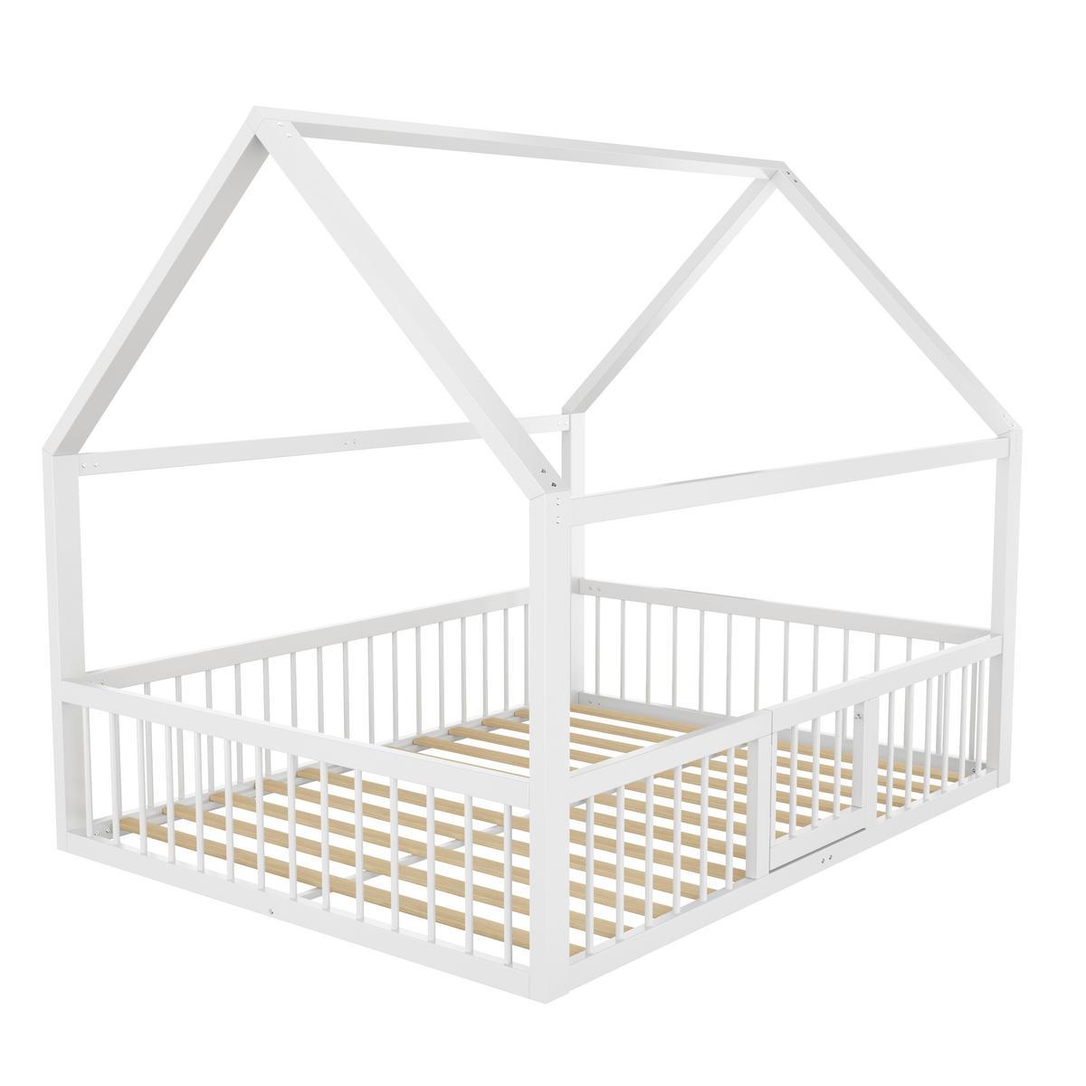 METALLBETT 140/200 cm Weiß Kinderbett mit Dachdesign aus stabilem Metall - Weiß, Metall (140/200cm) - OKWISH