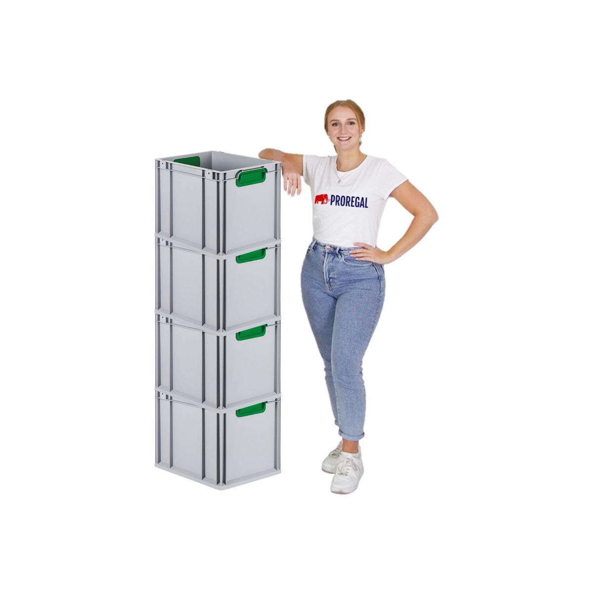 EUROBOX 4x Nextgen Color Mit Auflagedeckel 32x30x40cm Griffe Grün Geschlossen - Grün, Kunststoff (30/32/40cm) - PROREGAL