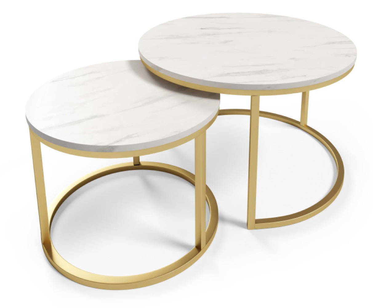TISCH Weiß Marmur Bianco Goldfarben Rund Mit Metallgestell - Multicolor, Holzwerkstoff (1/1/48.42cm) - Sepro Meble