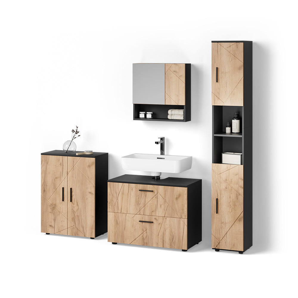 Livinity® Badmöbel-Set Eiche, Anthrazit 80x58.6x41 cm
