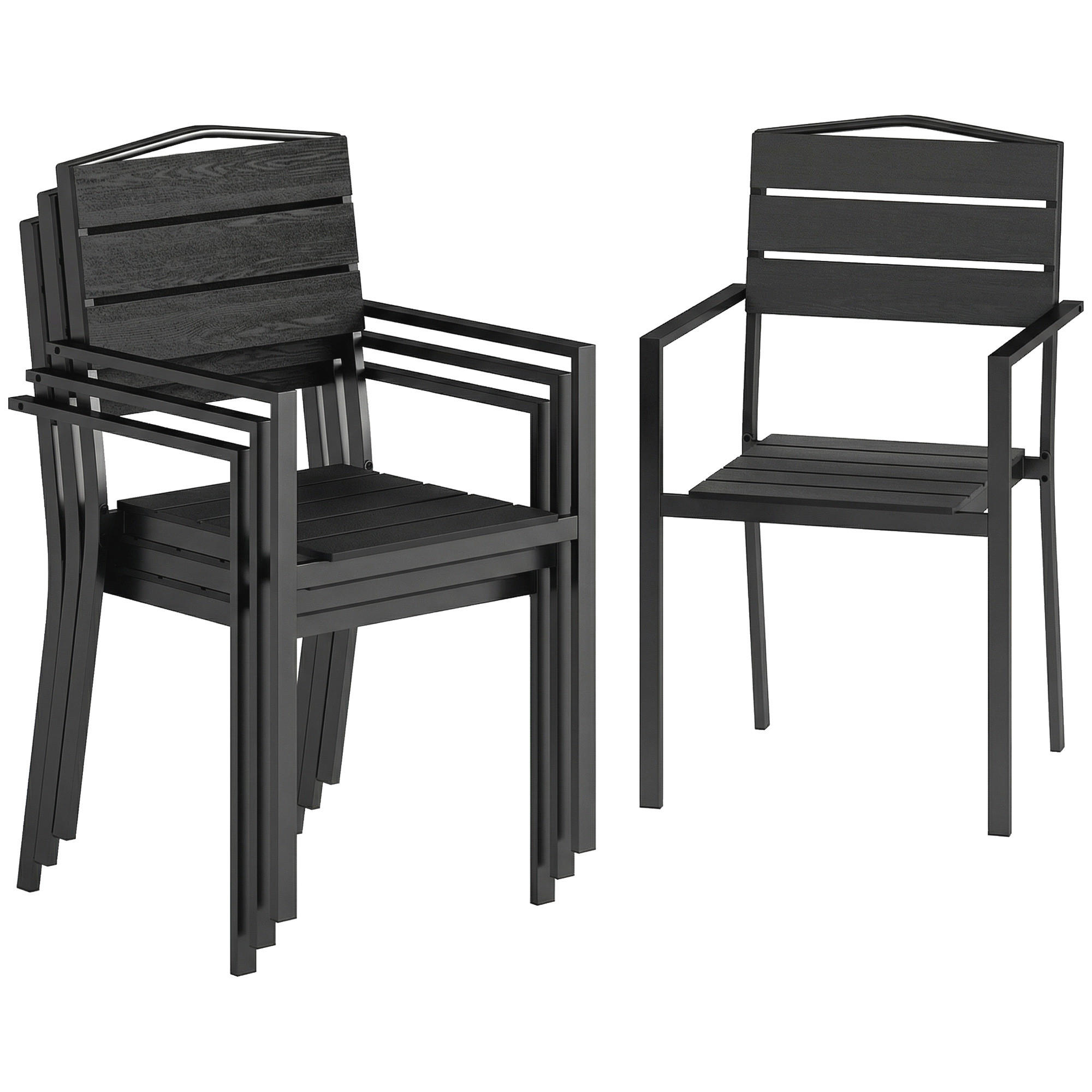 GARTENSTÜHLE 4er Set Stapelbare Terrassenstühle mit Lamelldesign Armlehnen 52 x 51 x 90 cm Schwarz - Schwarz, Metall (52/90/51cm)