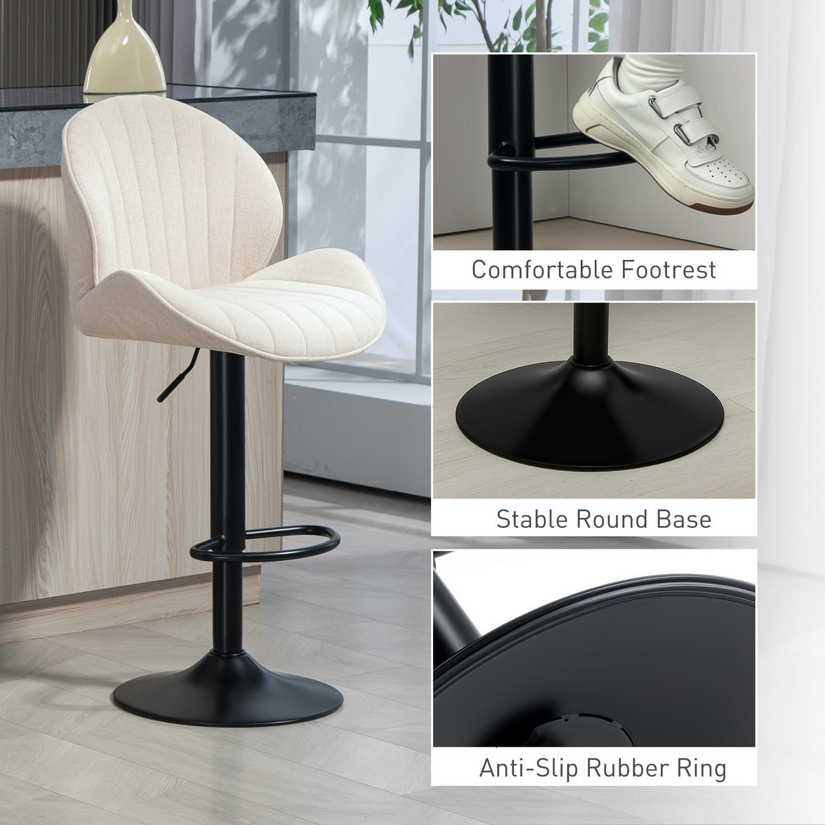BARHOCKER 2er Set Polyester Stahl Beige - Beige/Schwarz, Textil/Metall (48/115/50cm) - HOMCOM
