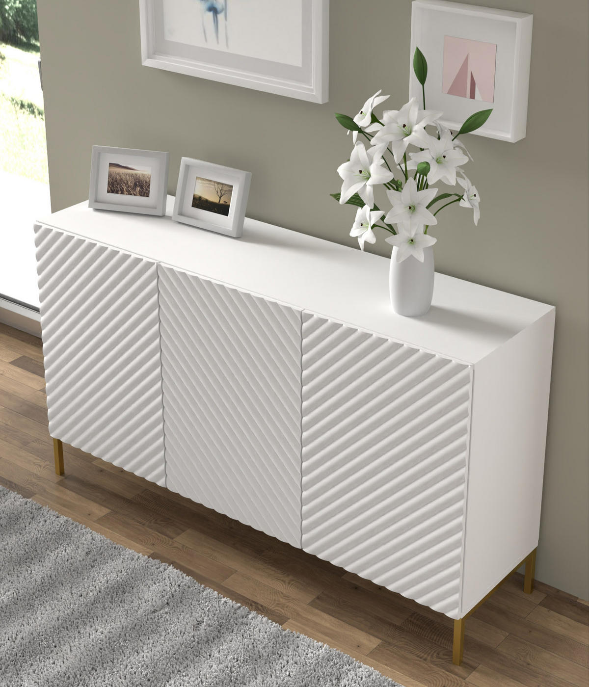 KOMMODE Weiß, Gold 150/87/42 - Weiß, Holzwerkstoff (150/87/42cm) - RAUMHIRSCH FURNITURE
