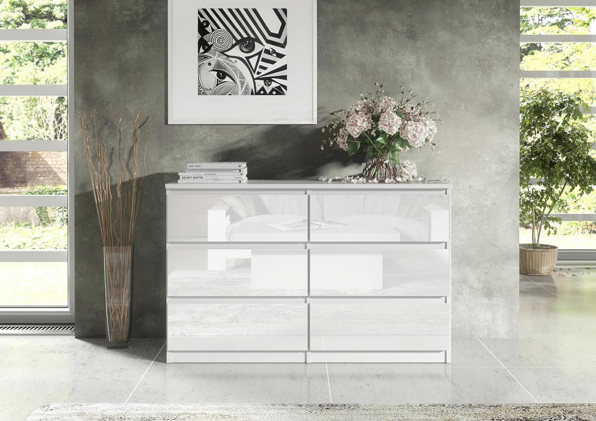 KOMMODE 140 Weiß & Hochglanz 138,5x39x78,5 cm - Weiß Hochglanz, Holzwerkstoff (138.5/78.5/39cm) - Mobelsta