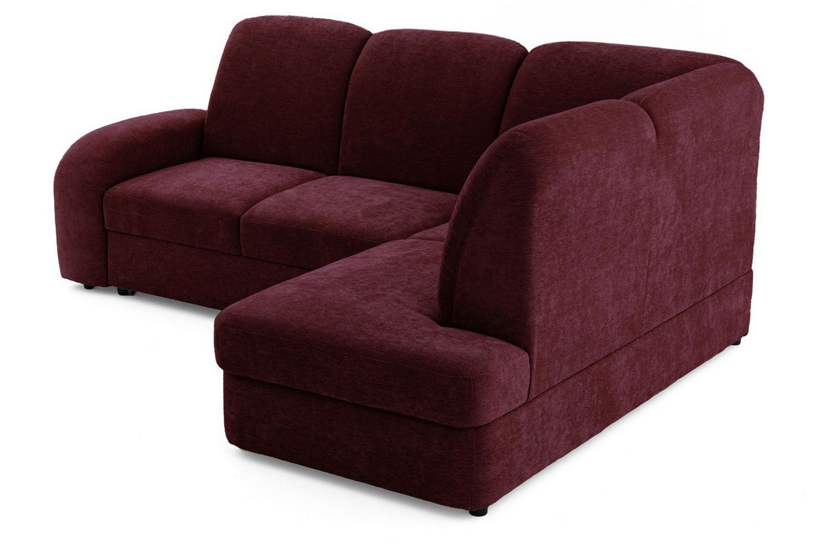 ECKSOFA VIBE L Rechts mit Schlaffunktion 129x205 Chenille Bordeaux - Bordeaux/Schwarz, Holz/Kunststoff (250/186cm) - Muffo