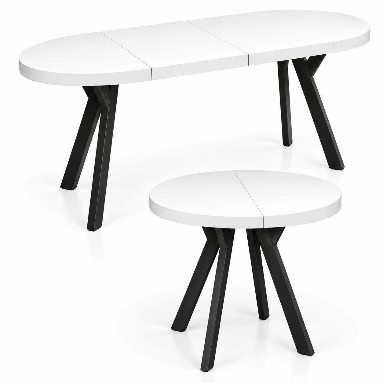 ESSTISCH rund ausziehbar 100/200/76 cm, Weiß, 54 cm Tischplatte + Y Metallgestell Schwarz - Schwarz/Weiß, Holzwerkstoff/Metall (100/200/76cm) - Damale Möbel