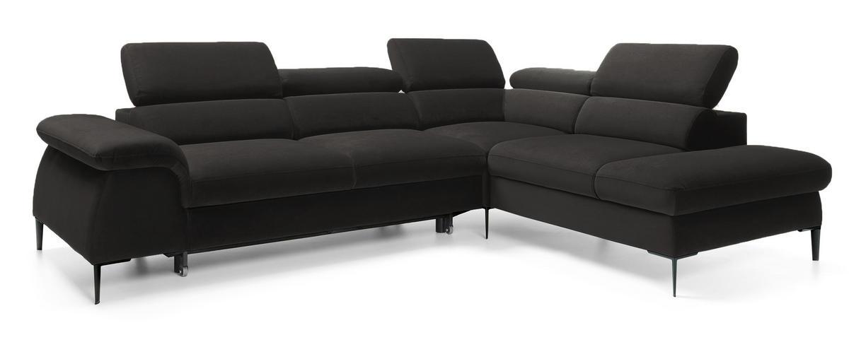 SCHLAFSOFA 280 cm Amaro L mit verstellbaren Kopfstützen, Rechts, Schwarz - Schwarz, Holz (214/280cm) - Emporius