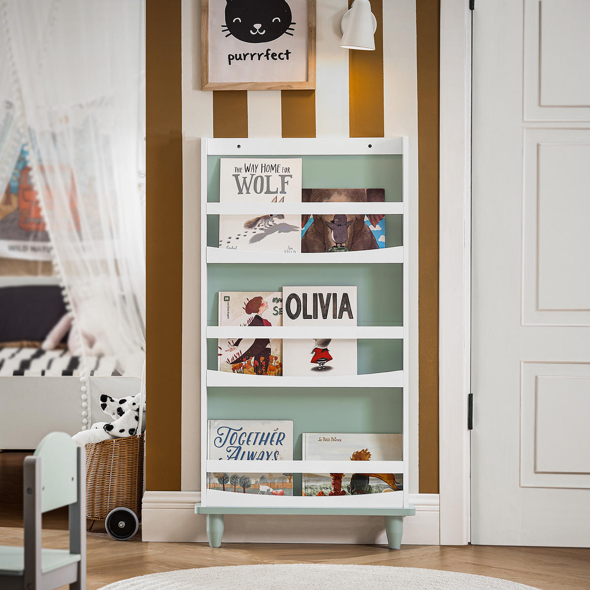 BÜCHERREGAL Kinder Grün-Weiß - Weiß/Grün, Holzwerkstoff (64/120/12cm) - SoBuy