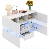 SIDEBOARD aus Holzwerkstoff 140x35x75 cm Weiß mit LED-Beleuchtung, Glasvitrine und Schubladen - Weiß, Holzwerkstoff (140/75/35cm) - Modfu