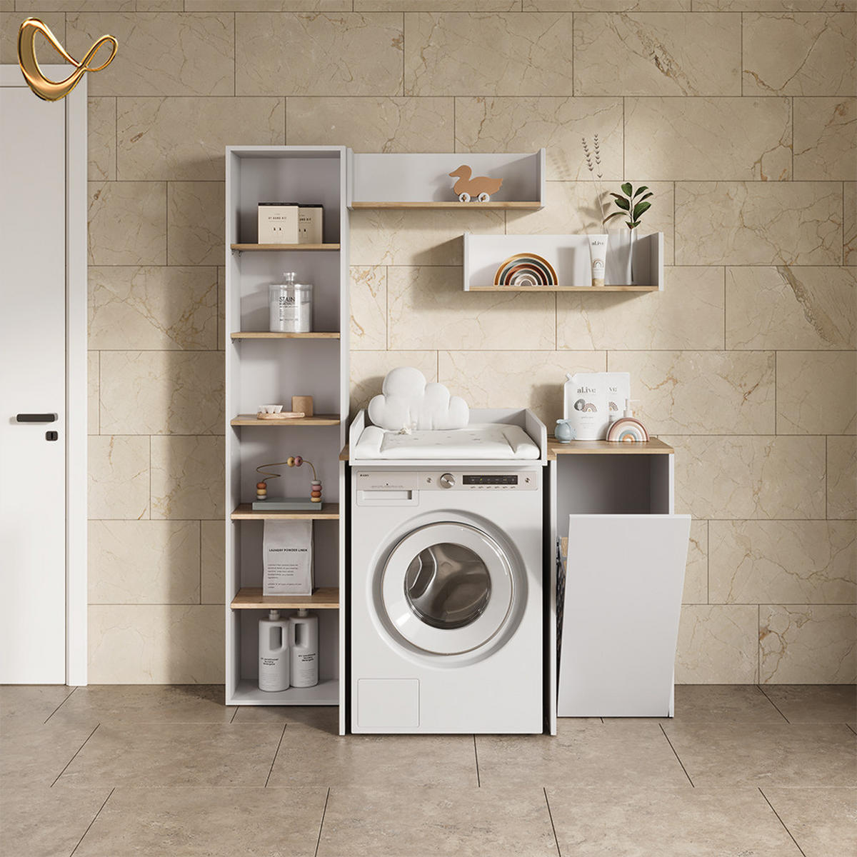 WASCHMASCHINENSCHRANK Paolina Weiß/Artisan 68 x 88.2 cm 2 Teile mit Wickelauflage - Weiß/Eiche Artisan, Holzwerkstoff (68/88.2/60cm) - Livinity®