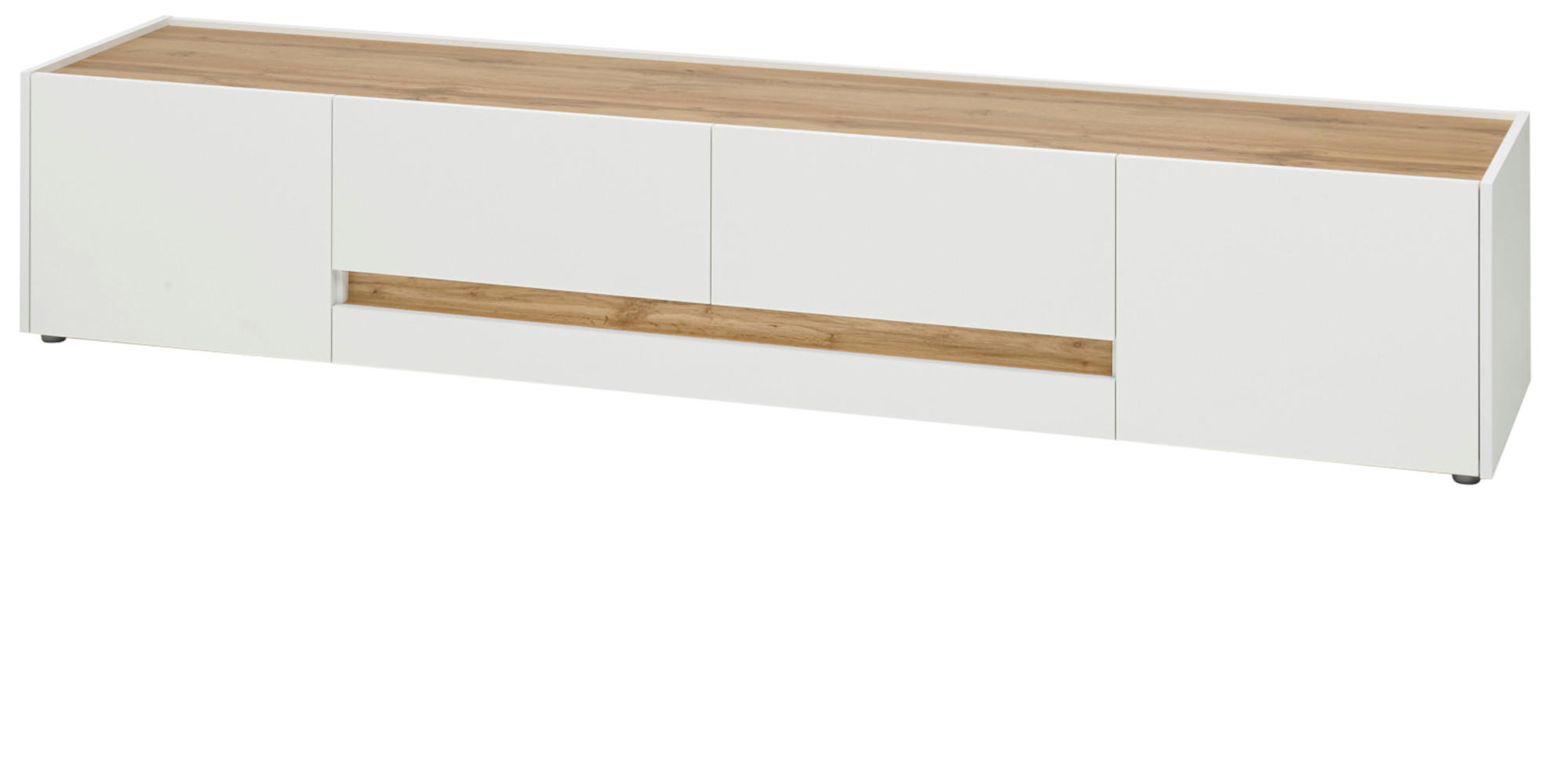 TV-LOWBOARD weiß, Eiche Wotan 220 cm, TV-Unterteil XXL - Eiche Wotan/Schwarz, Holz/Holzwerkstoff (220/40/45cm) - Furn.Design