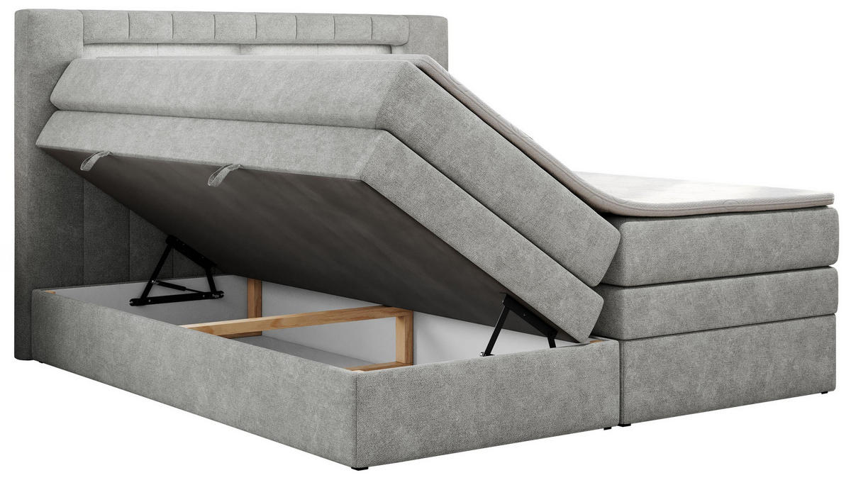 BOXSPRINGBETT GOLD-5 KING LED 120/200 Hellgrau Struktur - H4 - Hellgrau, Holz/Textil (120/200cm) - MKS