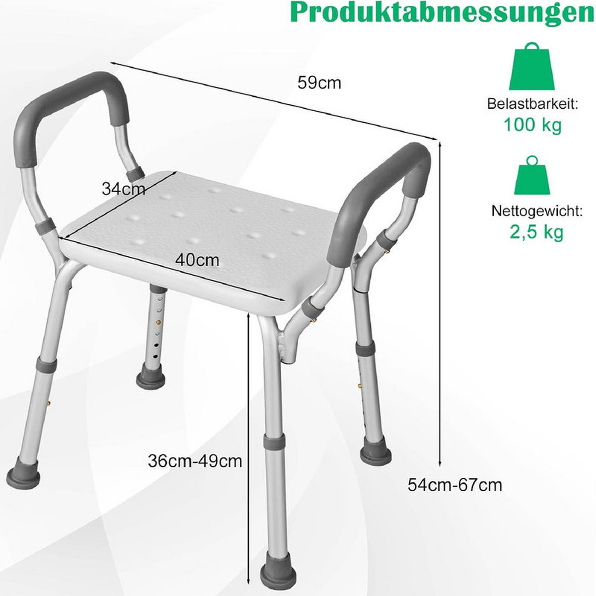 DUSCHHOCKER höhenverstellbar grau - Grau, Metall (59/54/40cm) - COSTWAY