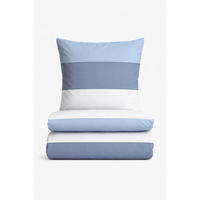 BETTWÄSCHE-GARNITUR Premium Satin Blockstreifen taubenblau, 155x200 cm + 80x80 cm - Blaugrau, Textil (155/200cm) - biberna