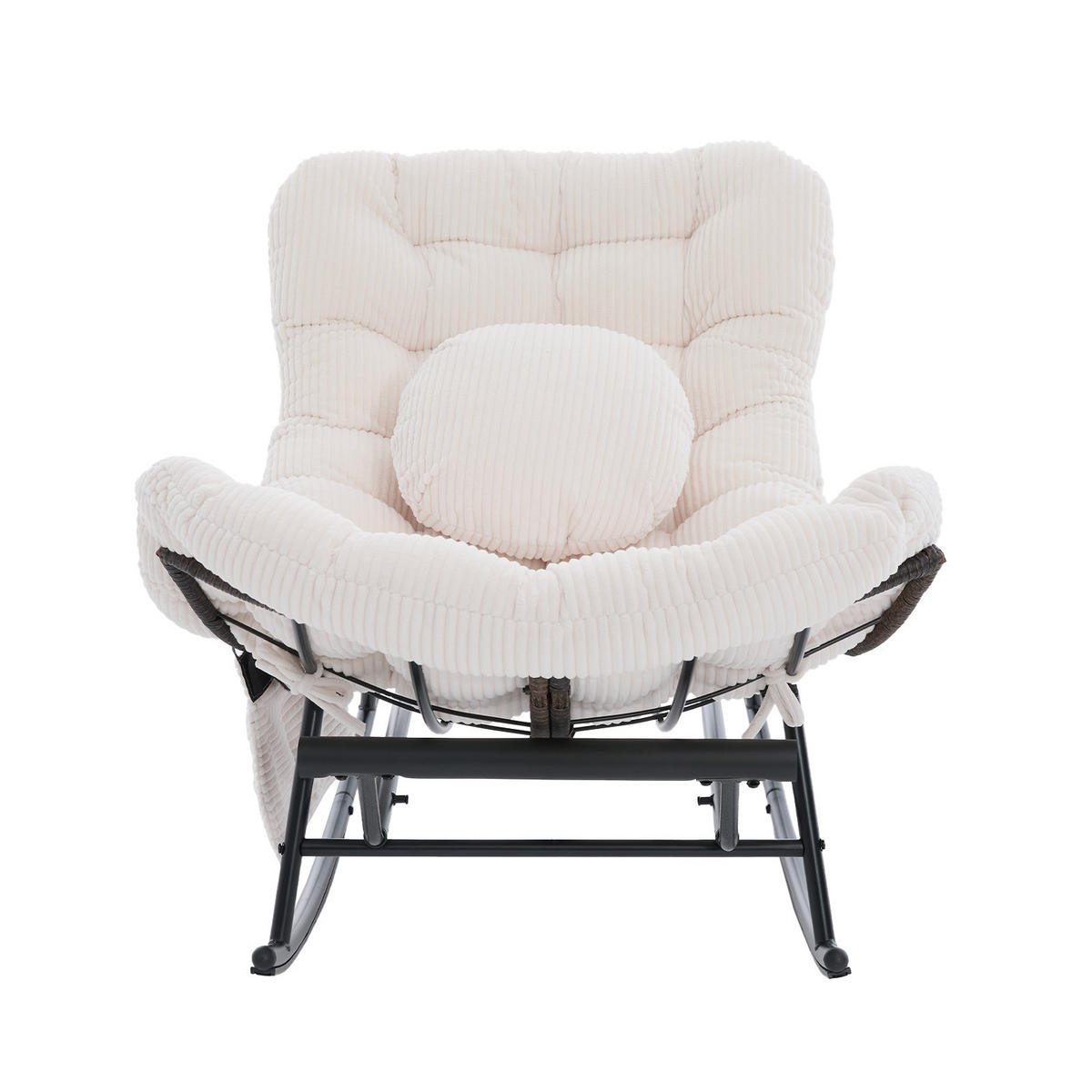 SCHAUKELSTUHL mit Fußstütze,Schaukelsessel XXL Rattanstuhl mit Kissen, Cord, Beige - Beige, Textil (90/78/150cm) - LVHOM