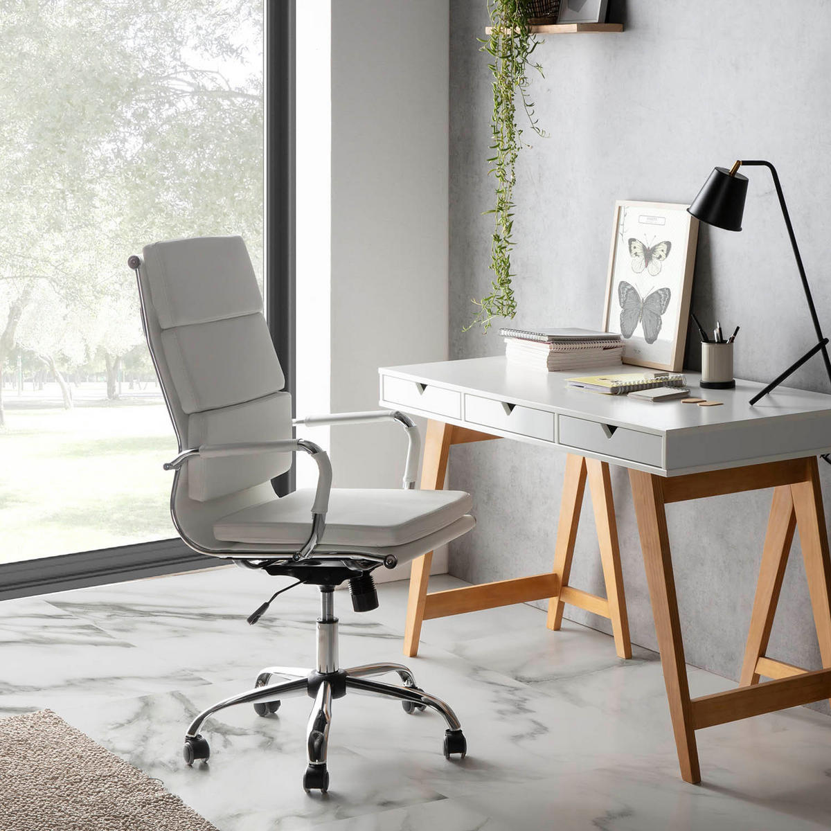 SCAUN ROTATIV Morgan cu funcție de pat, alb - alb, blană (71/110/54cm) - VS Venta-stock
