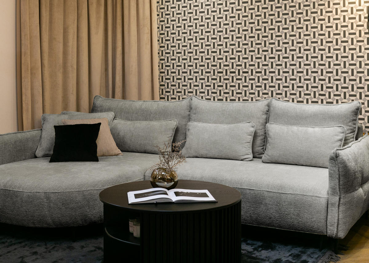 ECKSOFA Oblivio Hellgrau Chenille - Hellgrau/Schwarz, Textil/Metall (285/200cm) - Selsey