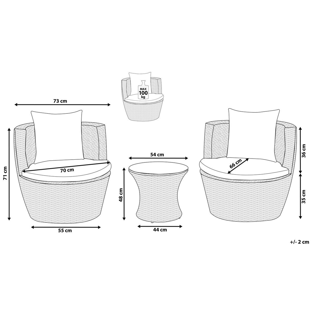 BALKONSET 2-Sitzer Rattan grau Auflagen grau Capri - Grau, Kunststoff/Textil - Beliani