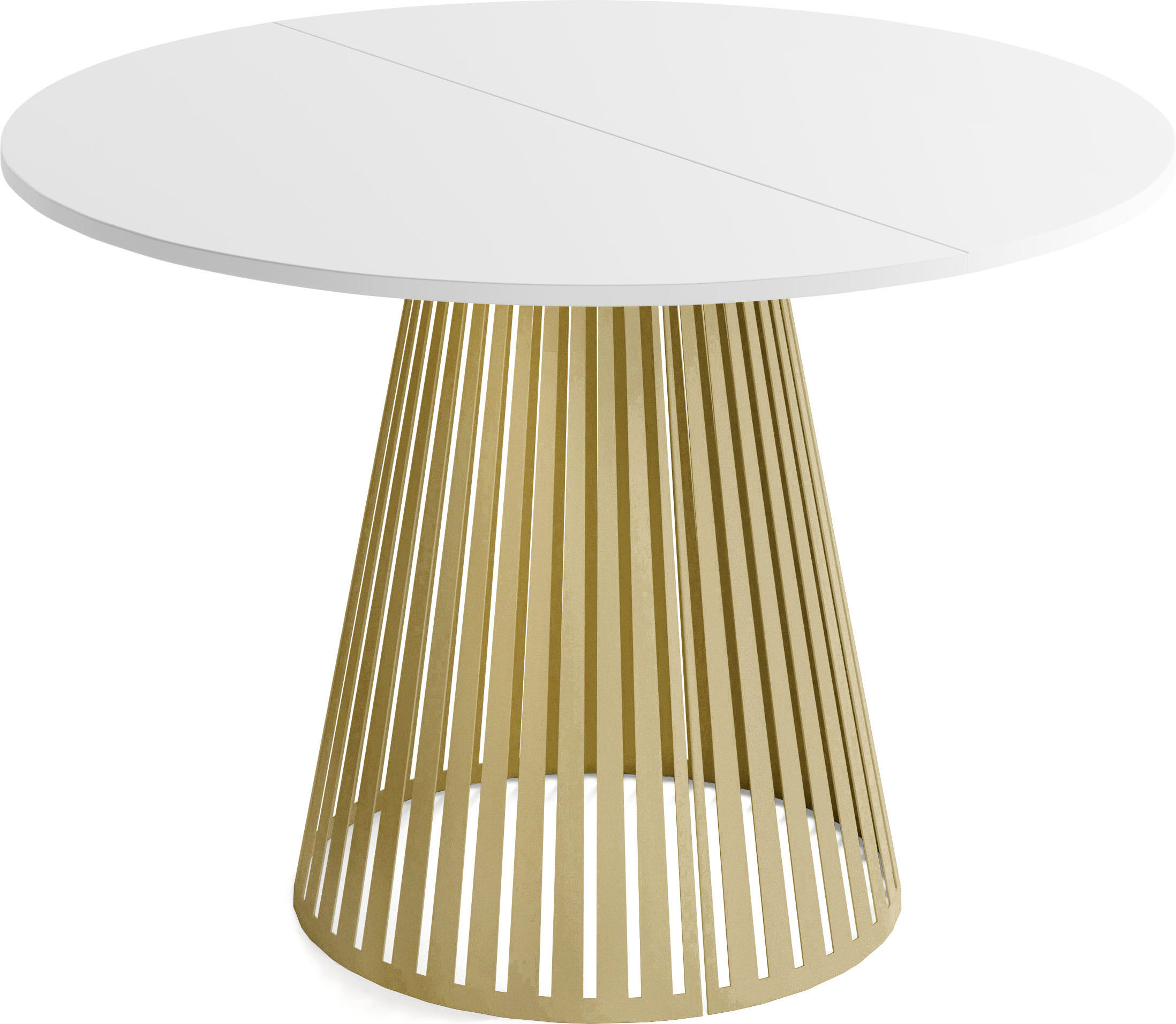 ESSTISCH Naro rund ausziehbar mit Goldenem Lamellen-Metallgestell, Weiß 120-200/120/76 cm - Goldfarben/Weiß, Holzwerkstoff/Metall (120/120/76cm) - WFL GROUP