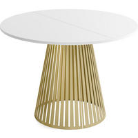 ESSTISCH Naro rund ausziehbar mit Goldenem Lamellen-Metallgestell, Weiß 120-200/120/76 cm - Goldfarben/Weiß, Holzwerkstoff/Metall (120/120/76cm) - WFL GROUP