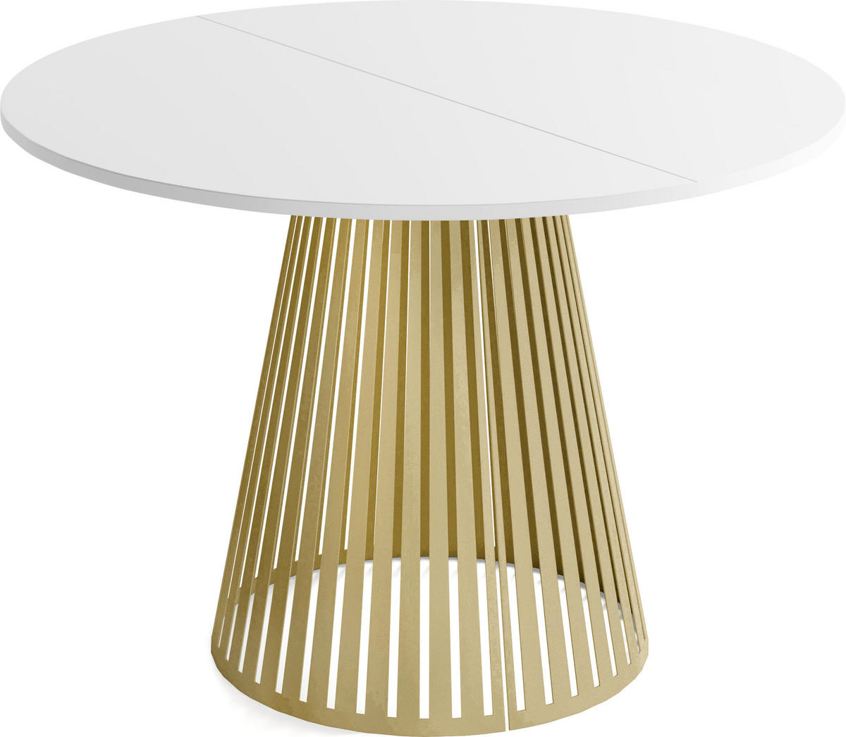 ESSTISCH Naro rund ausziehbar mit Goldenem Lamellen-Metallgestell, Weiß 120-200/120/76 cm - Goldfarben/Weiß, Holzwerkstoff/Metall (120/120/76cm) - WFL GROUP