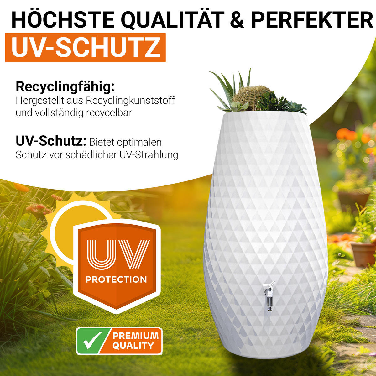 2IN1 Regentonne 230 L, arctic mit integrierter Pflanzschale - Weiß, Kunststoff (53/118/65cm) - GARANTIA