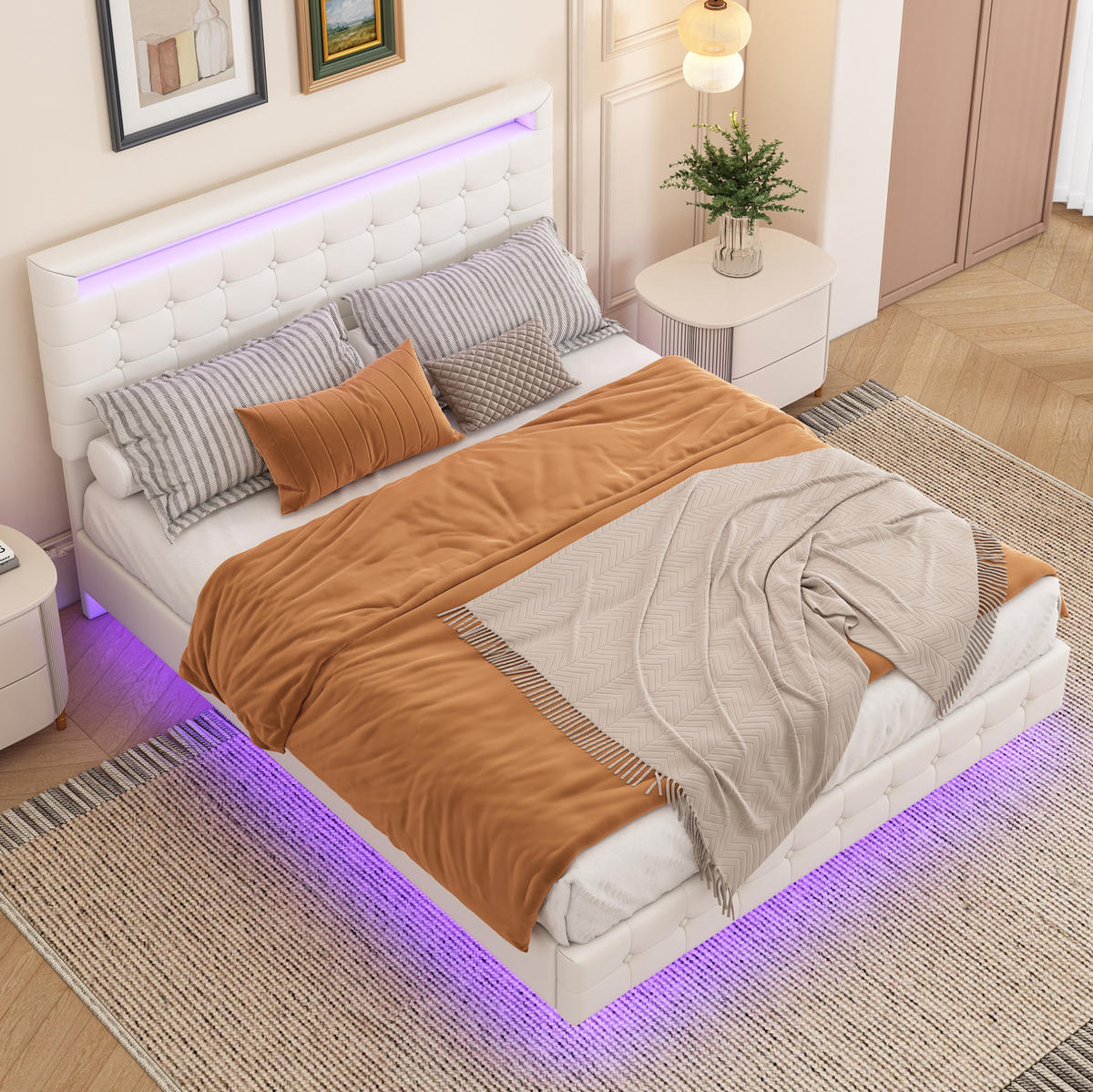BETT mit LED-Beleuchtung 140x200 cm PU Weiß 2 Pakete - Weiß, Metall (140/200cm) - Meubliv