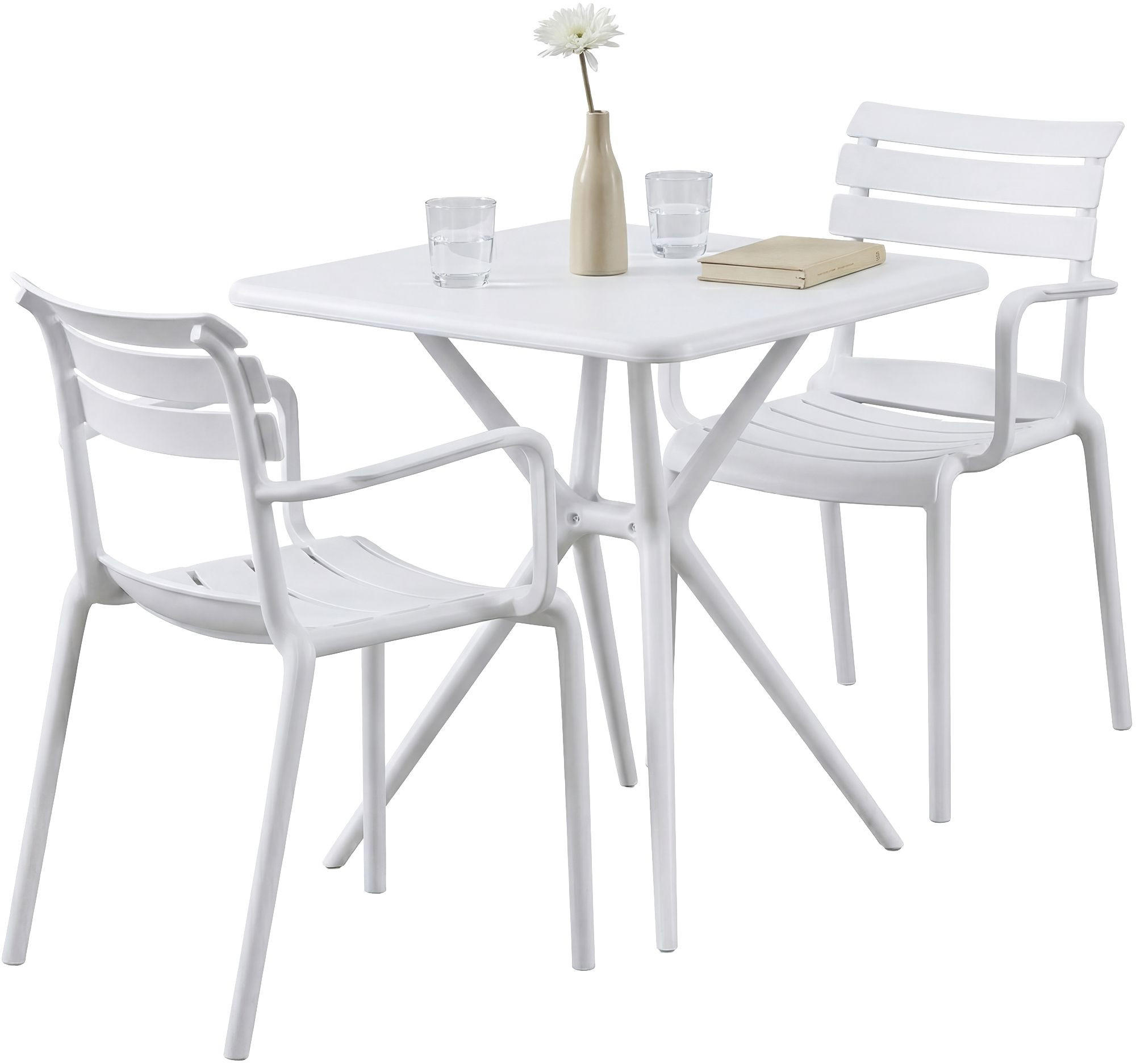 GARTENMÖBEL-SET Nora 2 Stühle 186x72x82cm Kunststoff Weiß Balkonset - Weiß, Kunststoff - DELUKE