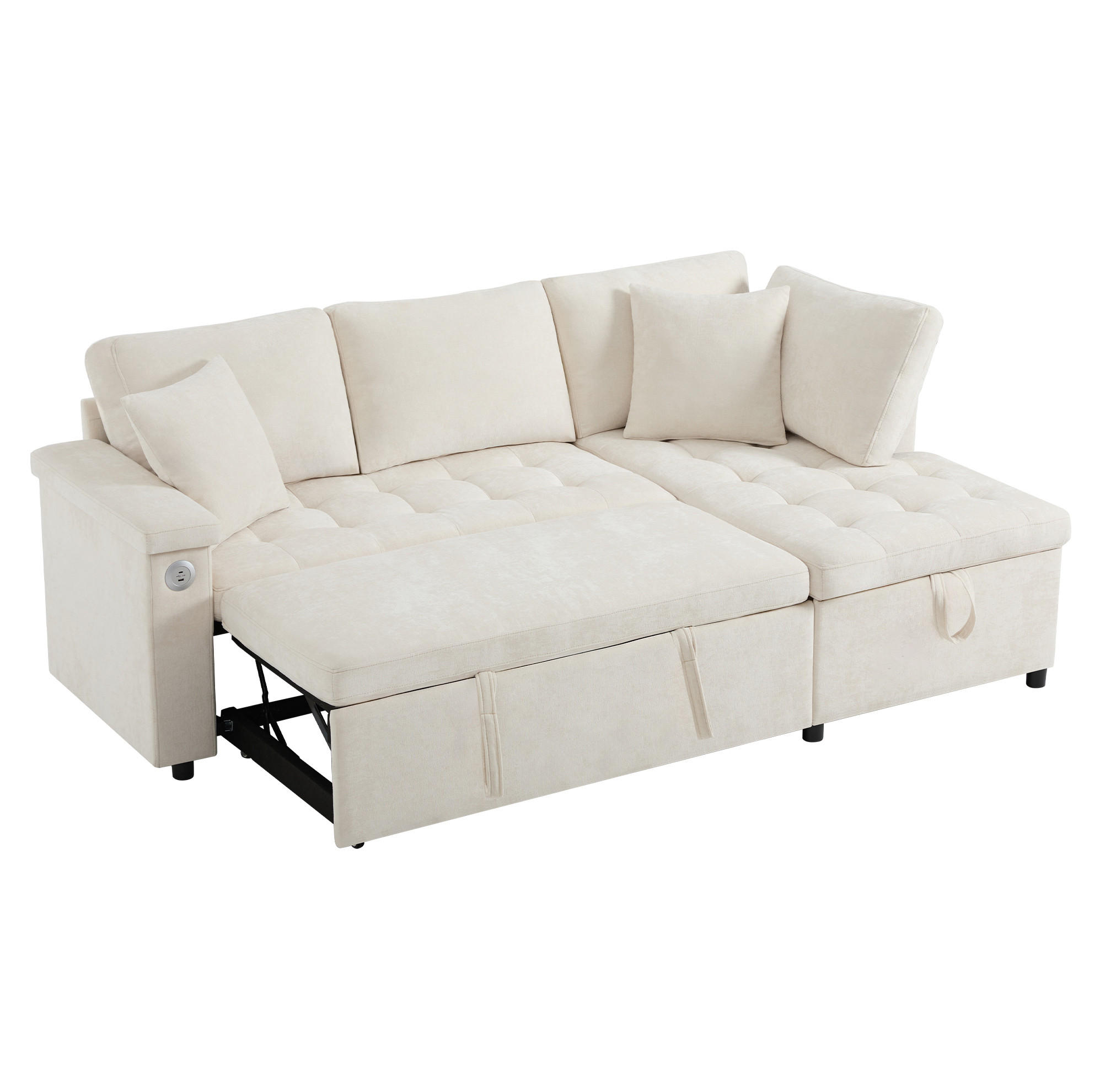 ECKSOFA rechts mit Schlaffunktion, Chenille & Stauraum, 209/130/84 cm, Beige - Beige, Textil (130/209cm) - Redom