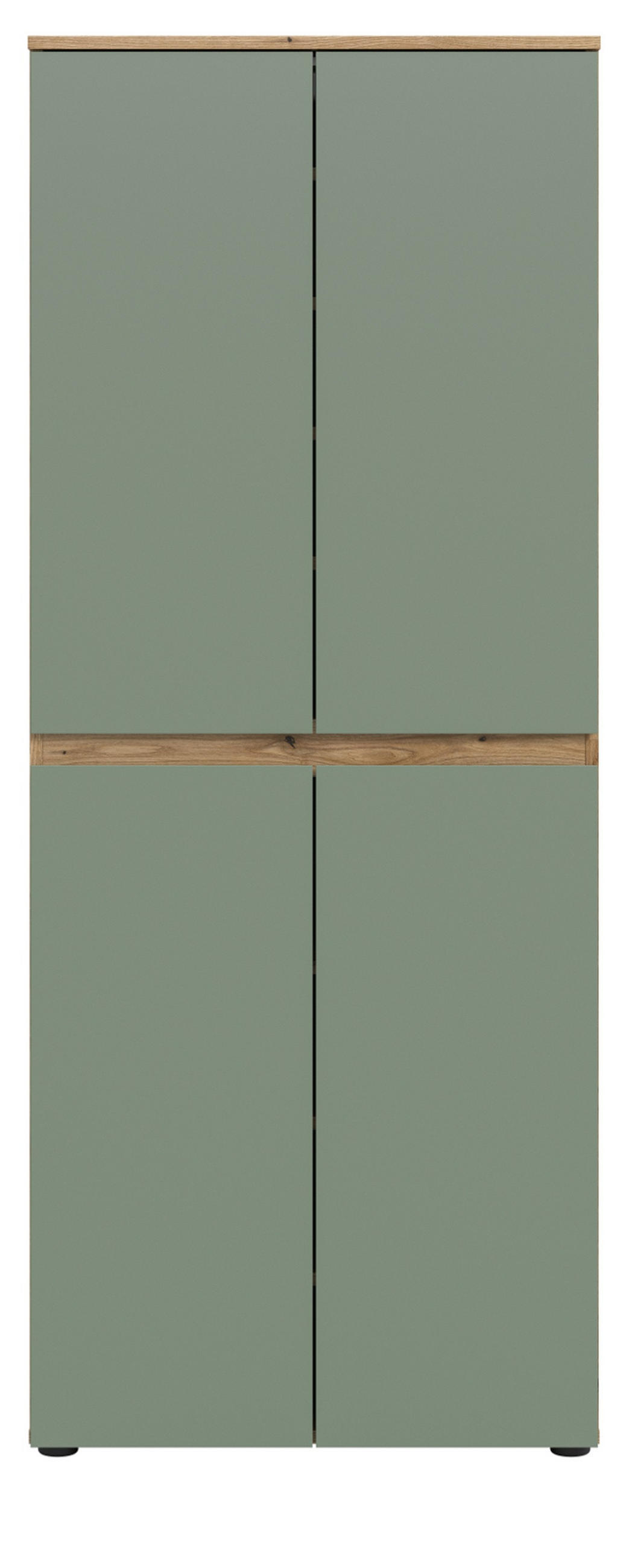 MEHRZWECKSCHRANK grün, Evoke Eiche 70 x 175 cm, Stauraumschrank 4-türig mit 9 Fächern - Eichefarben/Schwarz, Holzwerkstoff/Kunststoff (70/175/37cm) - Inn.Furn