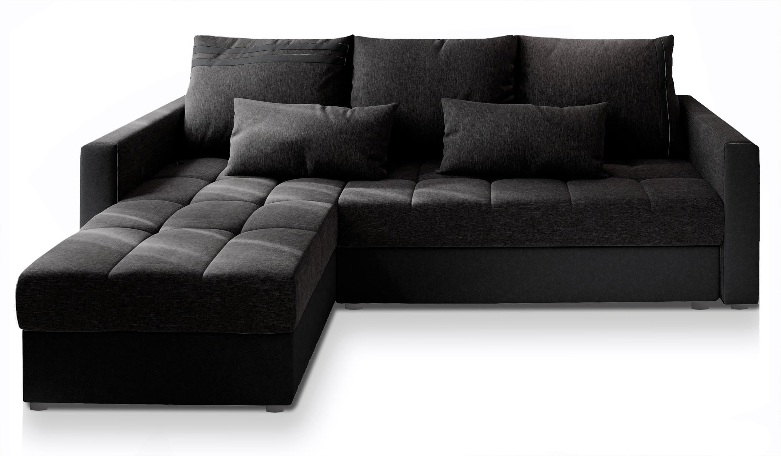 ECKSOFA KOS PIK Grau Dünner Stoff mit Schlaffunktion - Dunkelgrau, Holz (220/140cm) - MASSENO