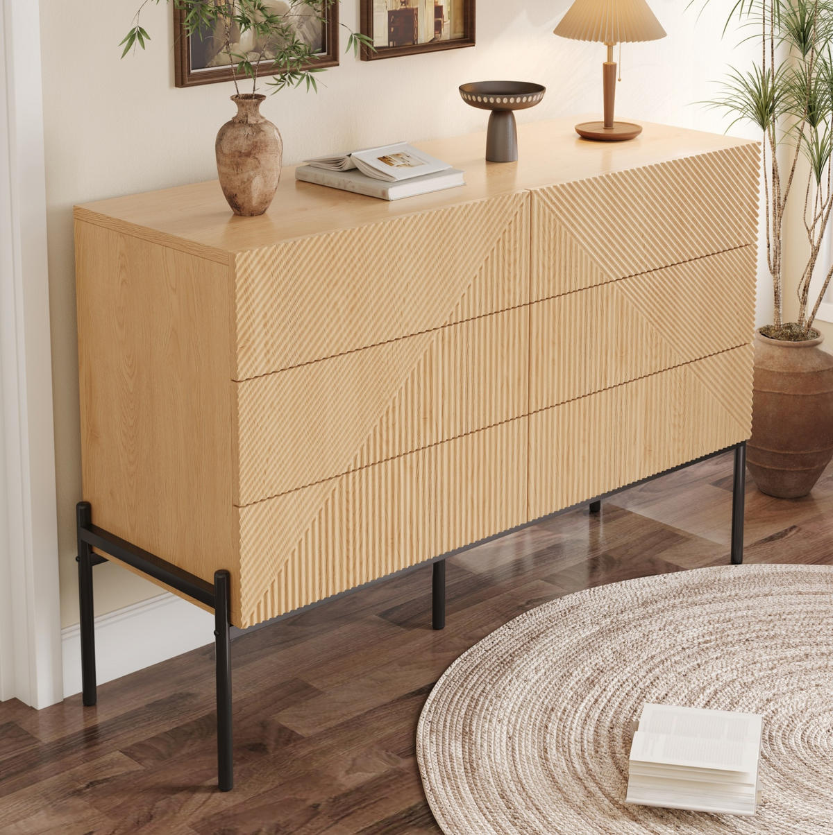 SIDEBOARD 115,5/38/75 cm Natur aus MDF mit 6 Schubladen - Naturfarben, Holzwerkstoff (115.5/75/38cm) - OKWISH
