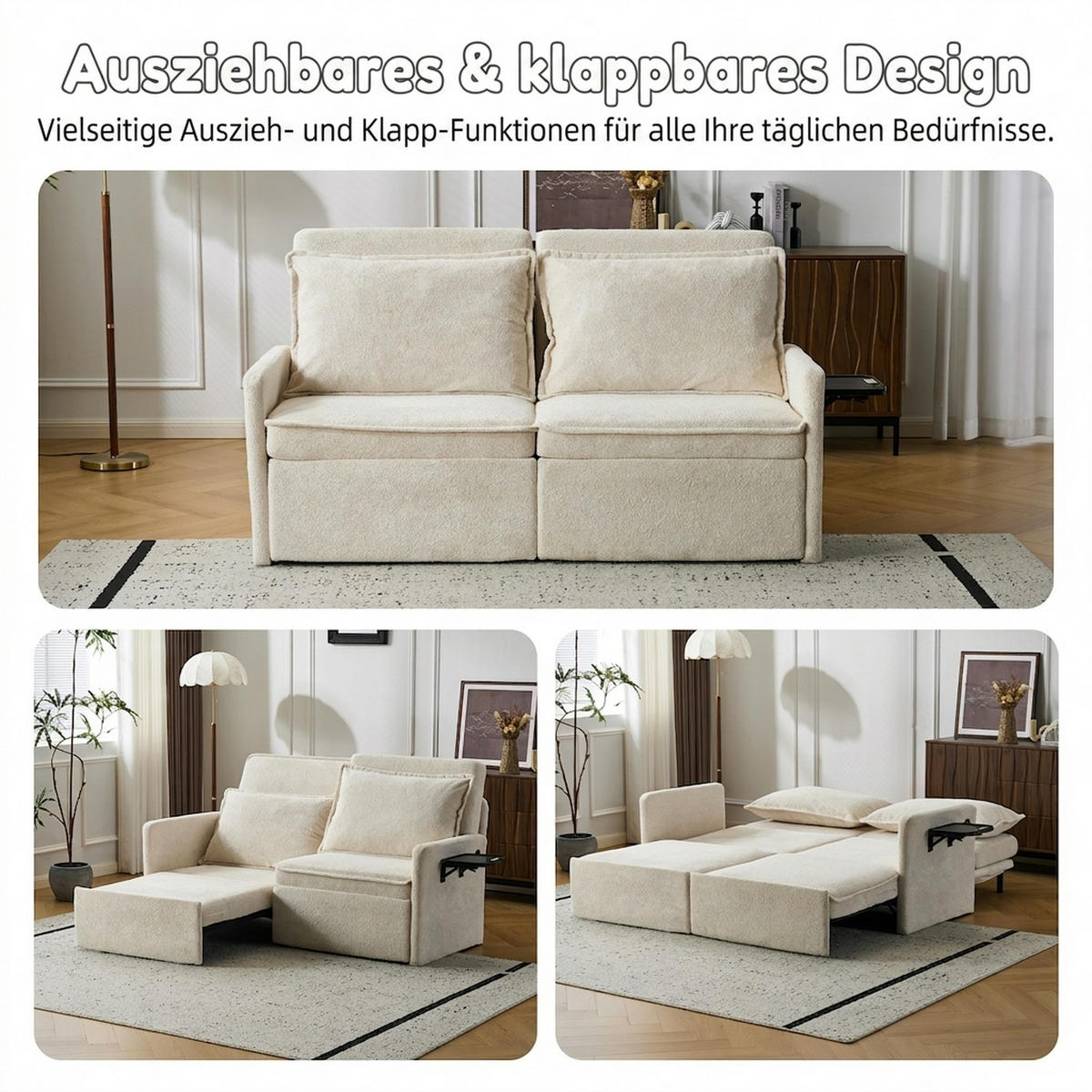 SCHLAFSOFA 172.5/71/95 cm Beige mit USB-Anschluss, 5-fach verstellbarer Rückenlehne und Stauraum - Beige, Textil (71/95/172.5cm) - Oxeza