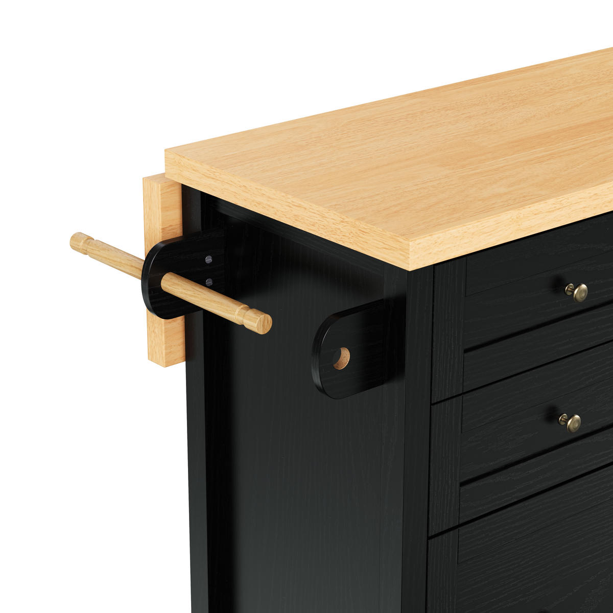 KÜCHENINSEL DE-41116 107/45-70/90,5 cm mit ausklappbarer Arbeitsplatte Schwarz - Schwarz, Holzwerkstoff (107/90.5/45cm) - ComfortXL