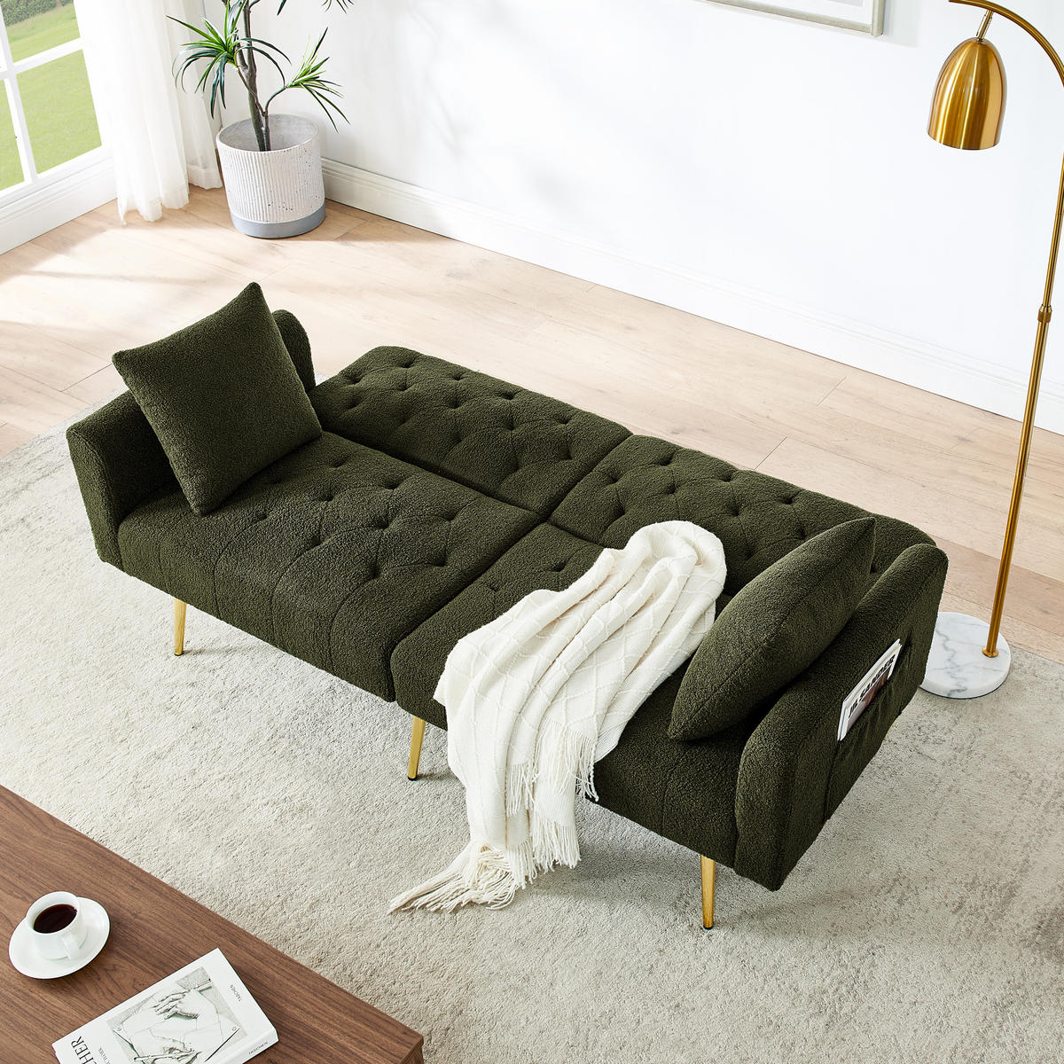 SCHLAFSOFA 177/78/74 cm in Green Teddyfell mit Aufbewahrungstasche - Grün, Textil (177/74/78cm) - Oxeza