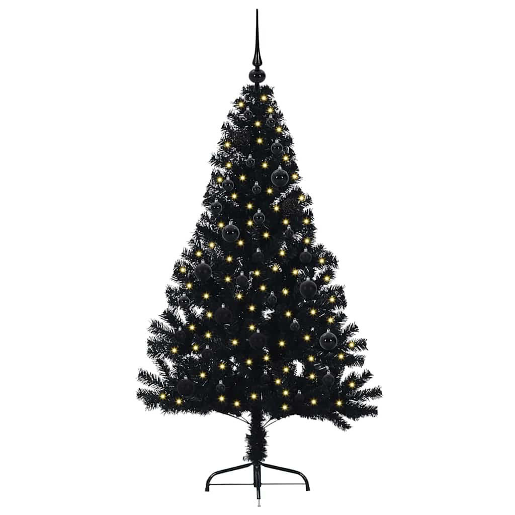 WEIHNACHTSBAUM Künstlicher Vorbeleuchteter Haltbar 95/95/150 cm Schwarz PVC - Schwarz, Kunststoff (150cm) - vidaXL