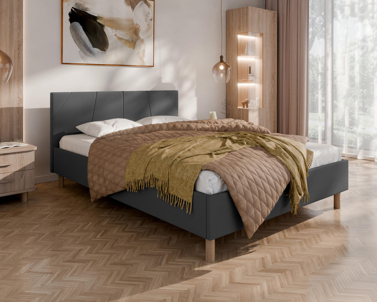 POLSTERBETT ALMORE 140x200cm Federkernmatratze ELDAR (18cm), dunkelgrau - Graphitfarben, Holz (140/200cm) - Homesy