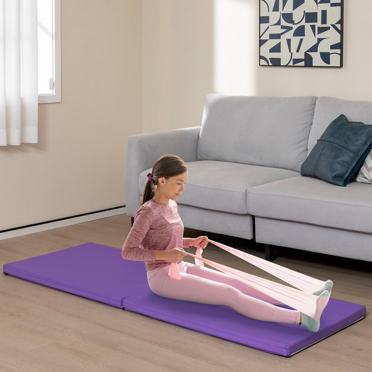 SPORTMATTE Violett - Lila, Leder (180/60cm) - COSTWAY
