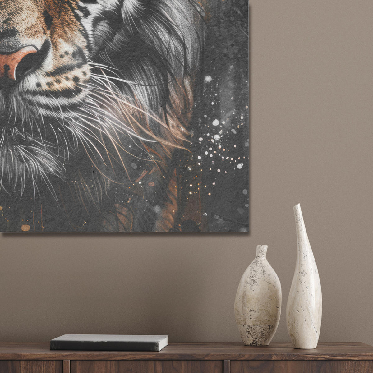 AKUSTIKBILD Tiger - Tiere - Porträt - Luxus - Schwarz Akustikpaneele 80x80 cm - Braun, Kunststoff (80/80/0.9cm) - MuchoWow