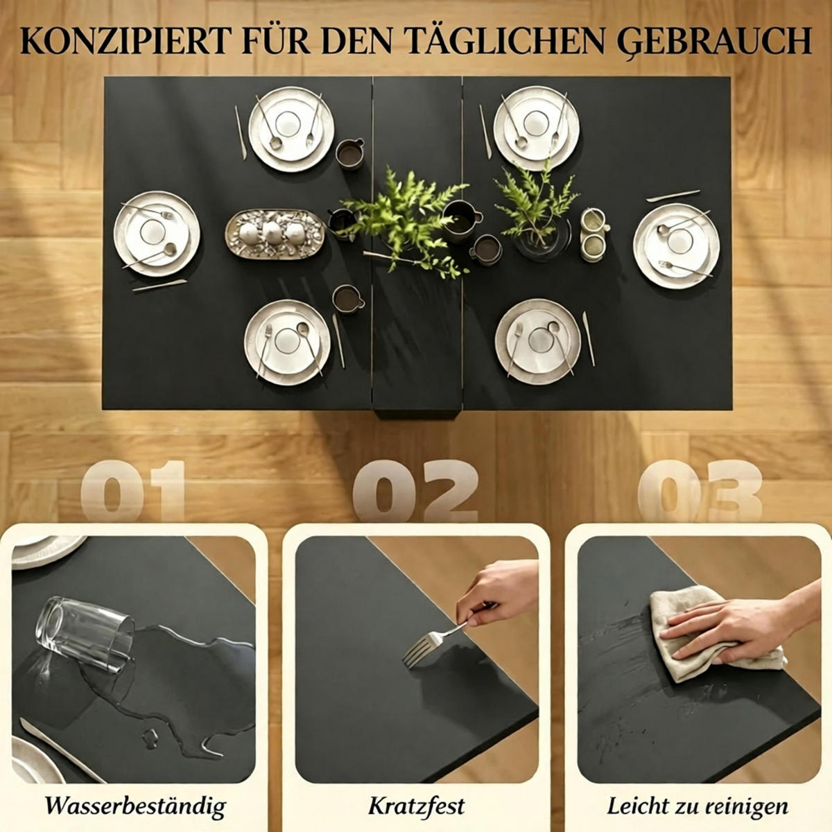 KLAPPTISCH 75-140/75/74 cm mit Rollen DE-39948 Schwarz - Schwarz, Holzwerkstoff (75/140/74cm) - ComfortXL