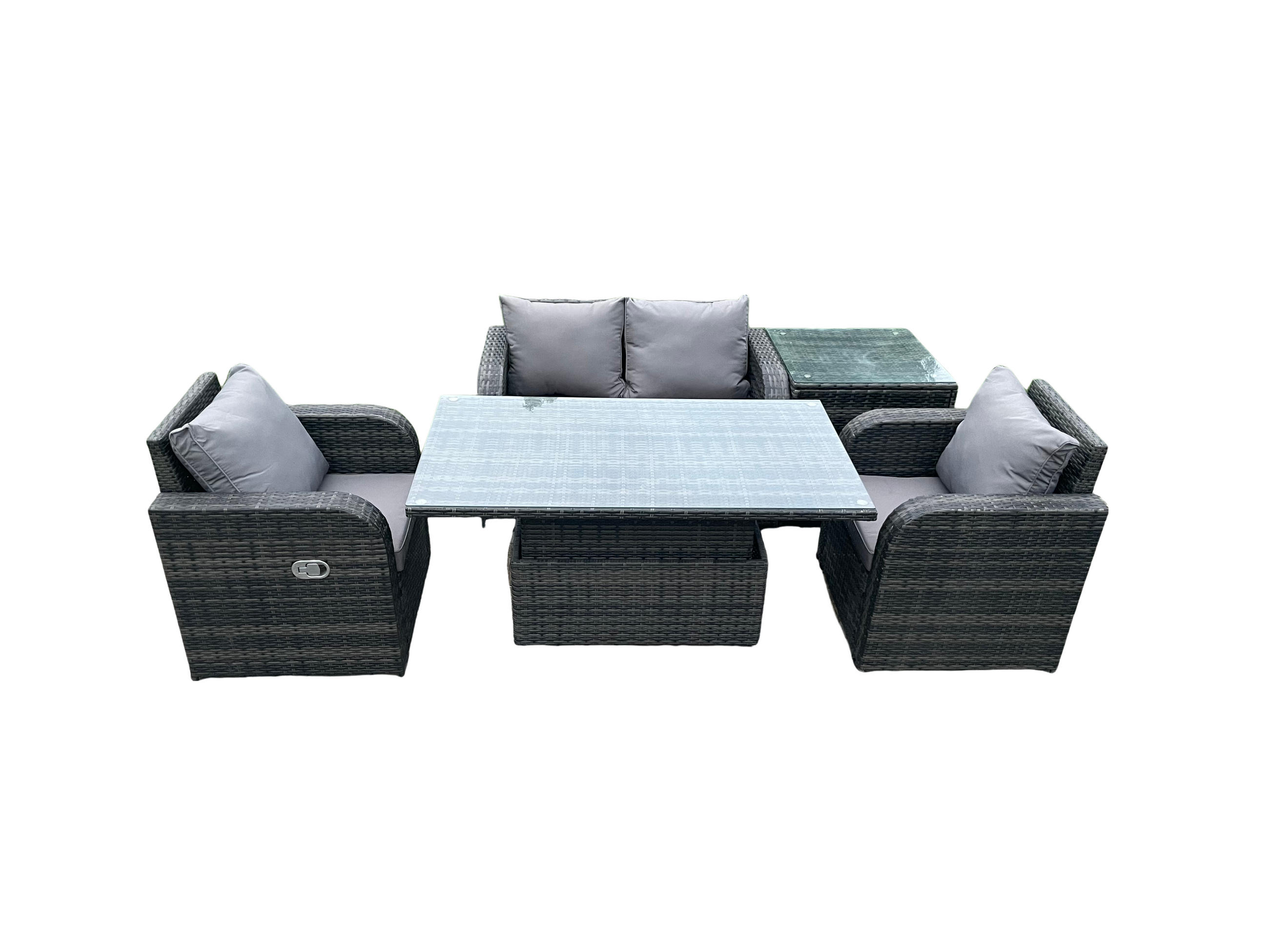 GARTENMÖBEL SET Polyrattan 4-Sitzer - Dunkelgrau/Grau, Glas/Kunststoff - Fimous