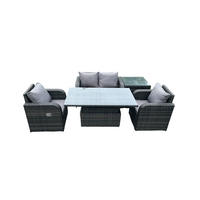 GARTENMÖBEL SET Polyrattan 4-Sitzer - Dunkelgrau/Grau, Glas/Kunststoff - Fimous