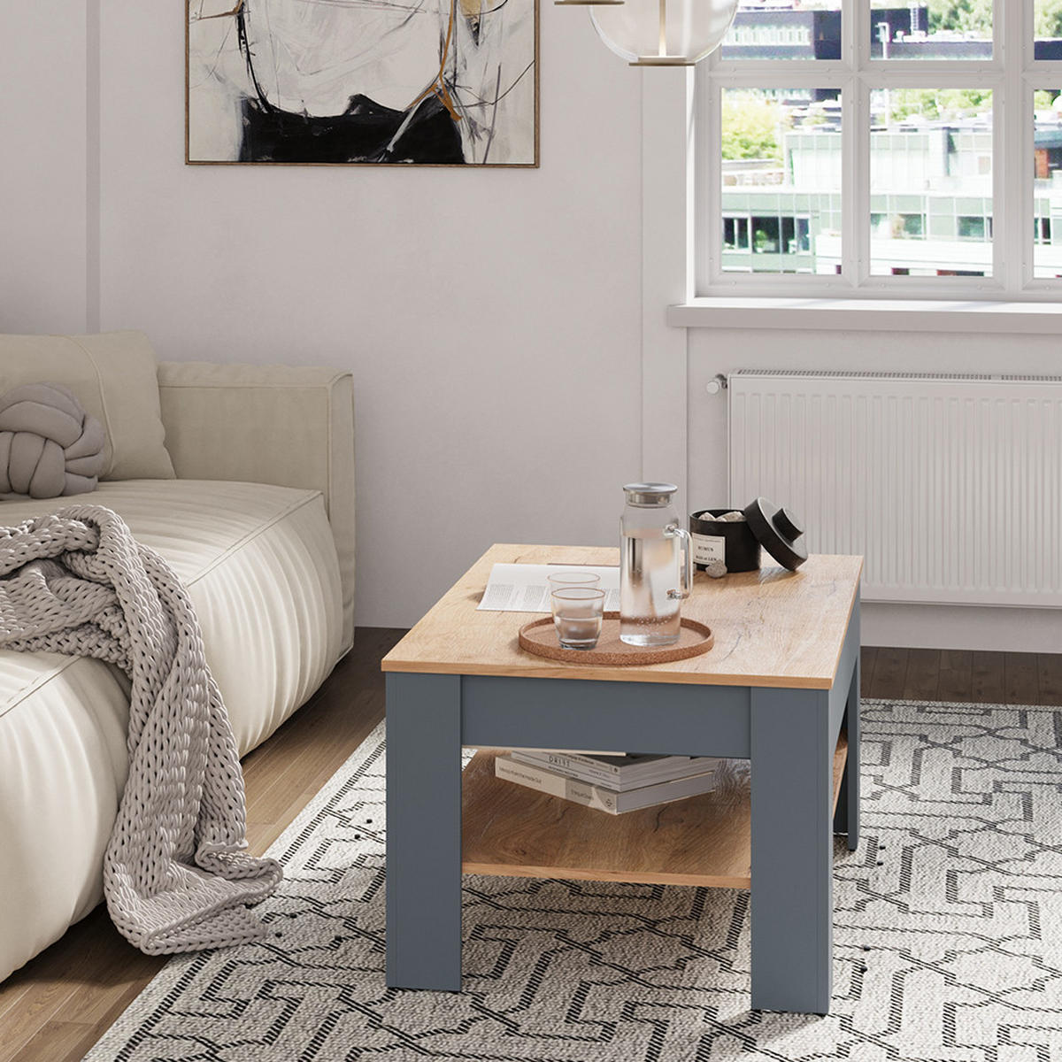 COUCHTISCH Milan Anthrazit/Goldkraft Eiche 92.2 x 65 cm - Honigeiche/Anthrazit, Holzwerkstoff (65/92.2/48cm) - Vicco