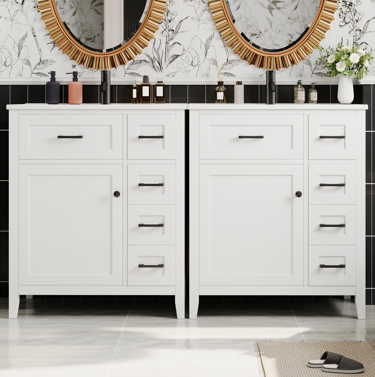 WASCHTISCHUNTERSCHRANK 76/46/90 cm weiß aus Keramik und MDF mit Stauraum - Weiß, Keramik (76/90/46cm) - OKWISH