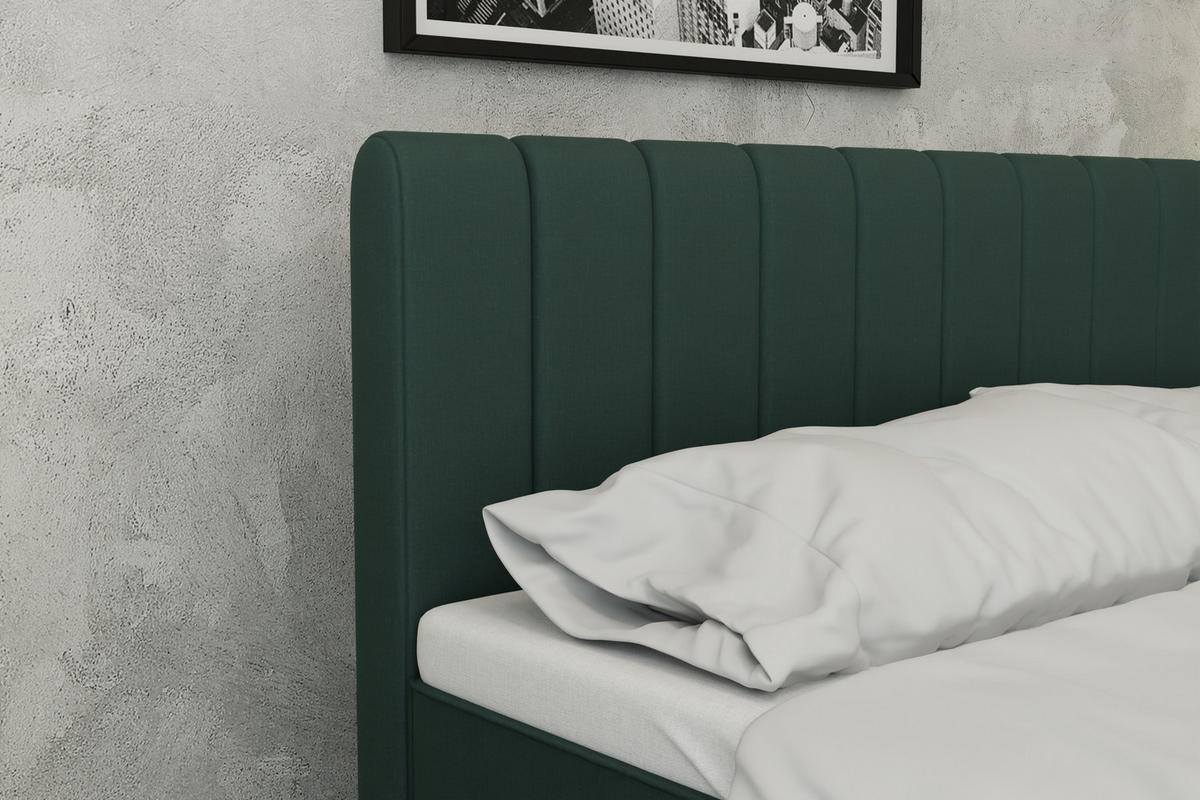 BOXBETT AVALON 160 x 200 cm mit Bettkasten und Topper - Dunkelgrün - Dunkelgrün, Holz - Panda Möbel